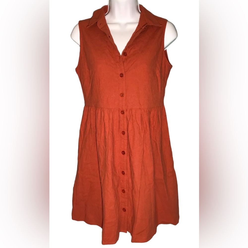 SHEIN Burnt Orange Collar Button Up Sleeveless Dress Size 4